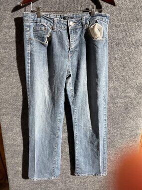 Bogari Jeans Mens 34x28 Light Wash Blue Straight Stretch Denim Pants Casual